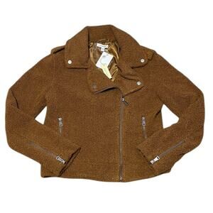 Max Studio Womens Faux Fur Cozy Moto Motorcycle Zip Front Jacket Size Small NWT